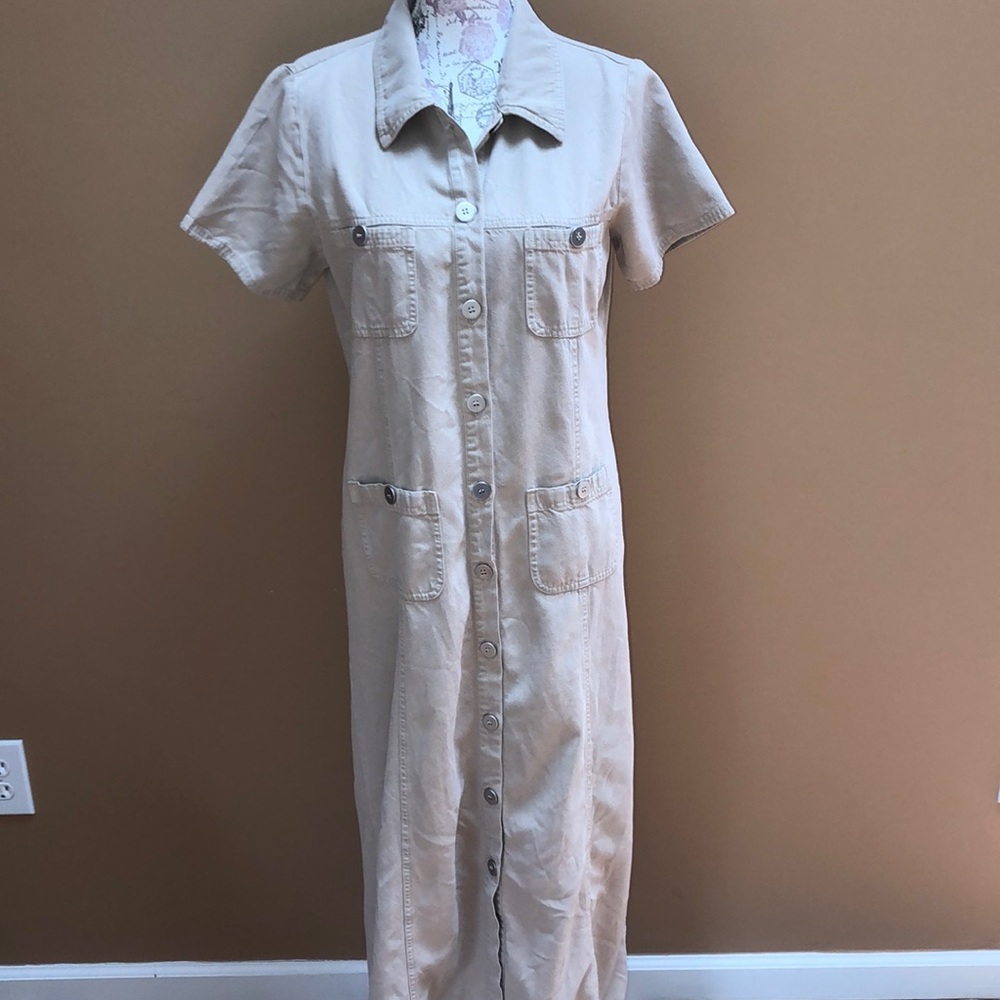 David Dart Khaki Long Button Down Dress M Modest